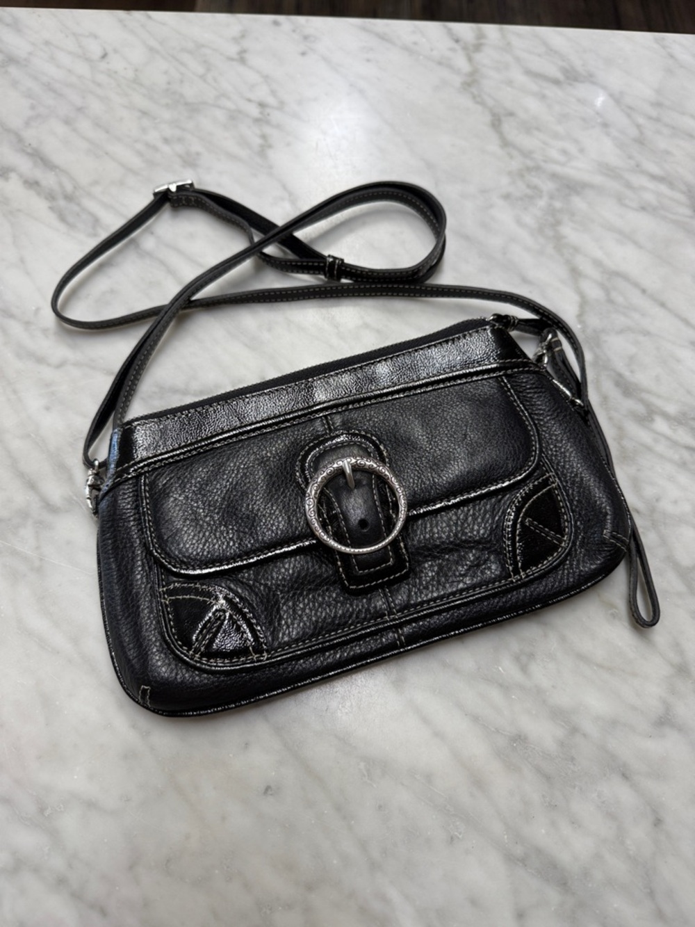 Brighton Black Patent Leather/Leather Clutch Wristlet Crossbody Bag